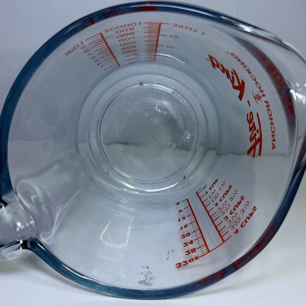 Anchor Hocking Fire-King Glass Measuring Cup 4 Cup 1 Quart Red Lettering USA